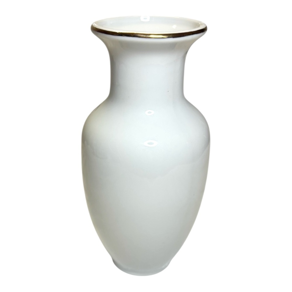 Fine China Japan Porcelain Vase Peacock Cherry Blossom White Gold Trim Floral 6” - Picture 5 of 7